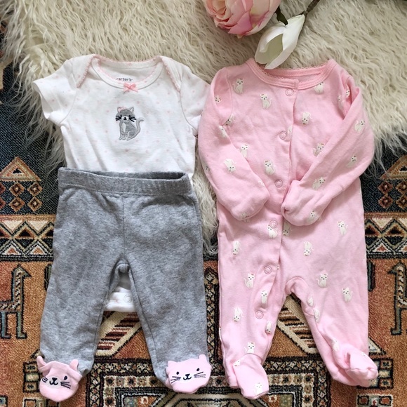 Carters 3 or 6 Months 2 Piece Set Kitty Cat I Love Mommy Cheetah Print Theme